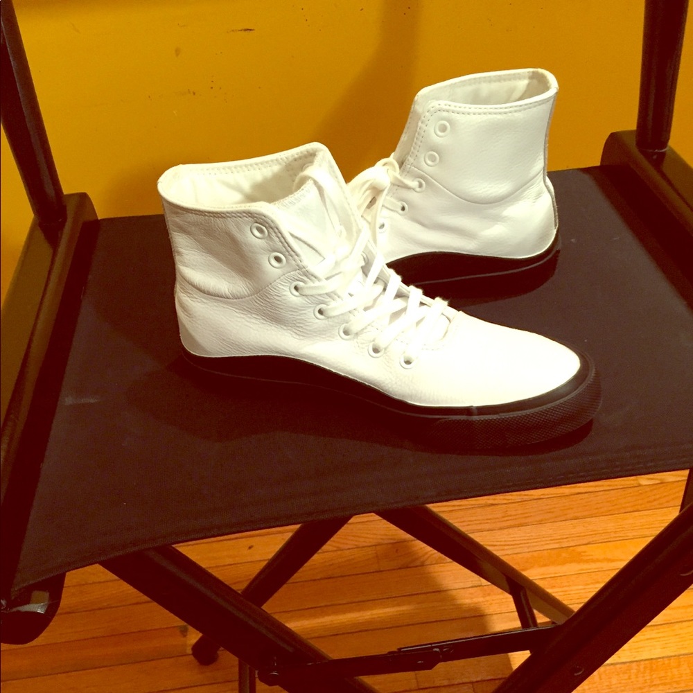 Converse’s Unisex White leather high-top sneaker.